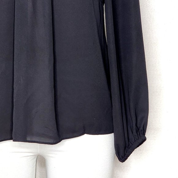 Bold Elements Cut to Curve Black Chiffon Blouse Semi Sheer Pleated - Picture 3 of 6